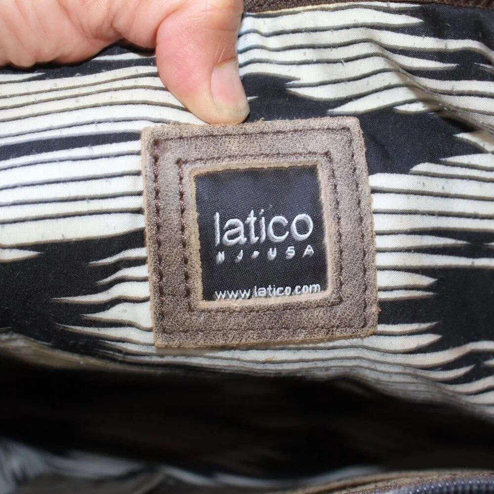 LATICO Distressed Leather Purse Messenger Laptop Bag Boho western Brown USA